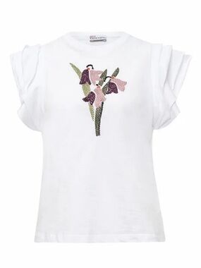 RED Valentino White Tee with Pink & Purple Floral Embroidery